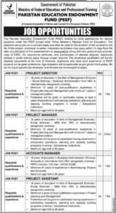 Pakistan Education Endowment Fund (PEEF) Jobs 2026 – Management Vacancies in Islamabad