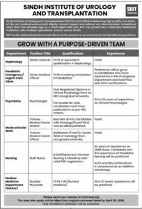 Sindh Institute of Urology and Transplantation (SIUT) Jobs 2026 – Multiple Vacancies in Karachi & Sukkur