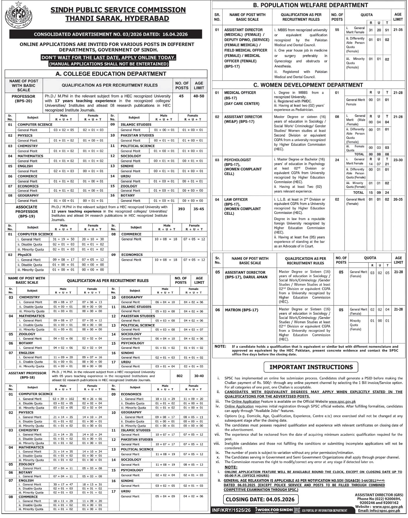 Sindh Public Service Commission (SPSC) Jobs 2026 – Hyderabad