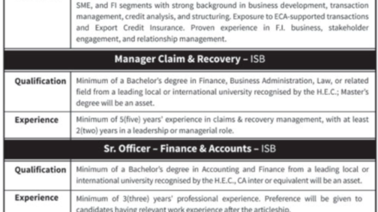 Exim Bank of Pakistan Jobs 2026 – Latest Government Bank Vacancies in Islamabad & Karachi