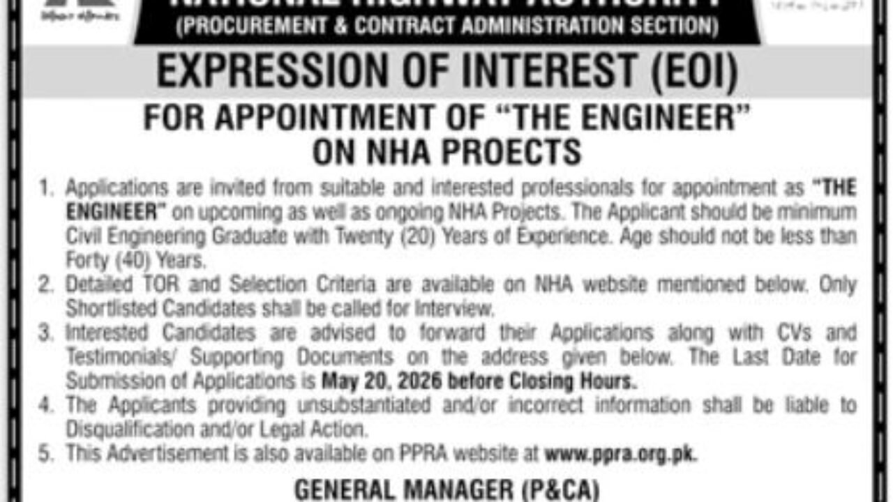 National Highway Authority (NHA) Jobs 2026 – Engineer Required