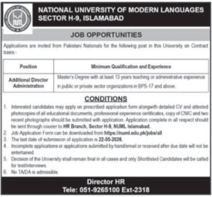 National University of Modern Languages (NUML) – Management Jobs 2026