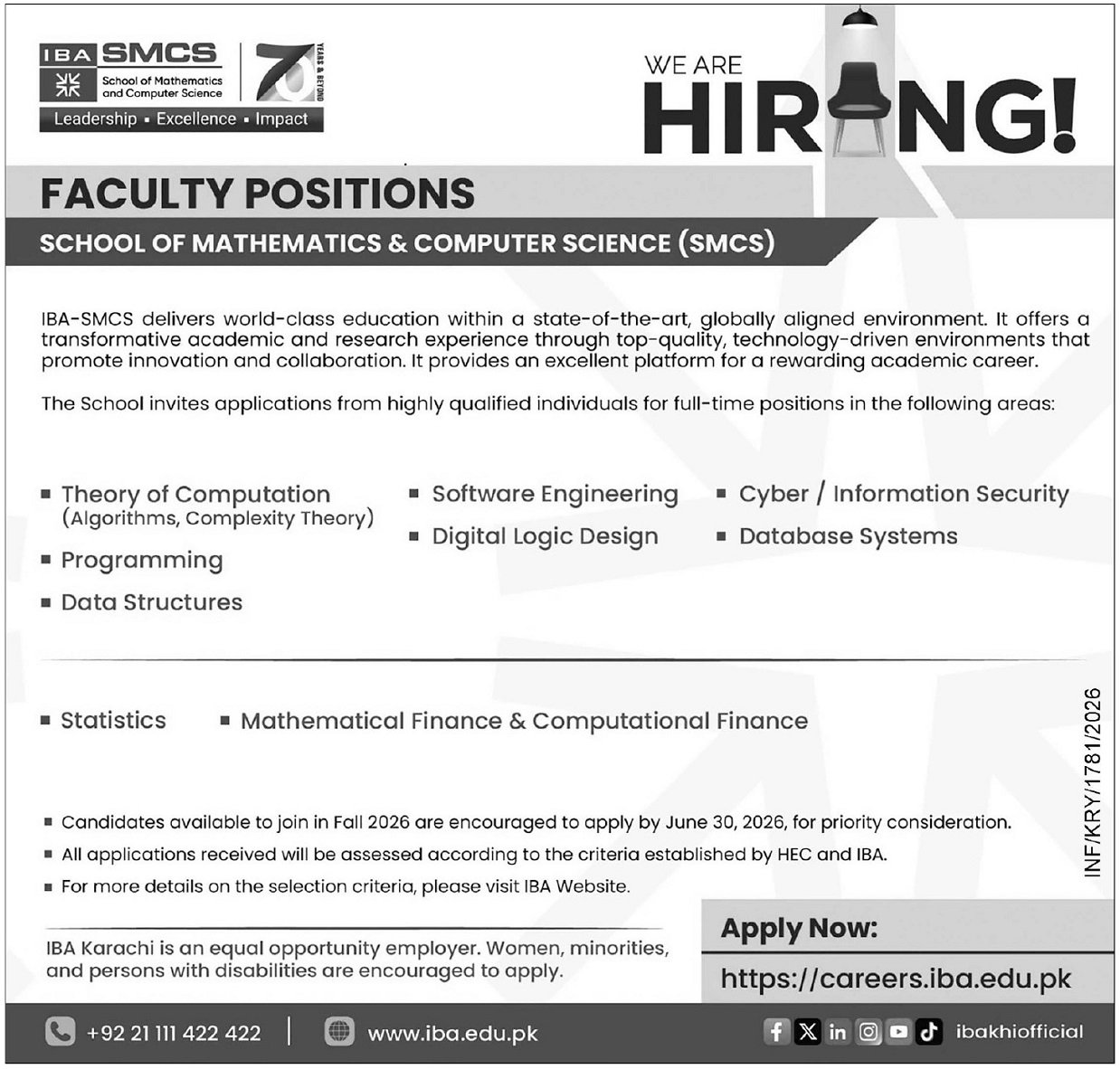 Institute of Business Administration (IBA) Karachi Jobs 2026