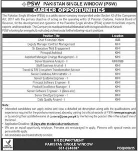 Pakistan Single Window (PSW) – Career Opportunities 2026
