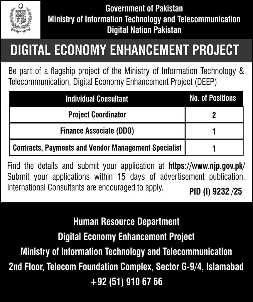 Ministry of Information Technology & Telecommunication MOIT Jobs 2026 in Islamabad