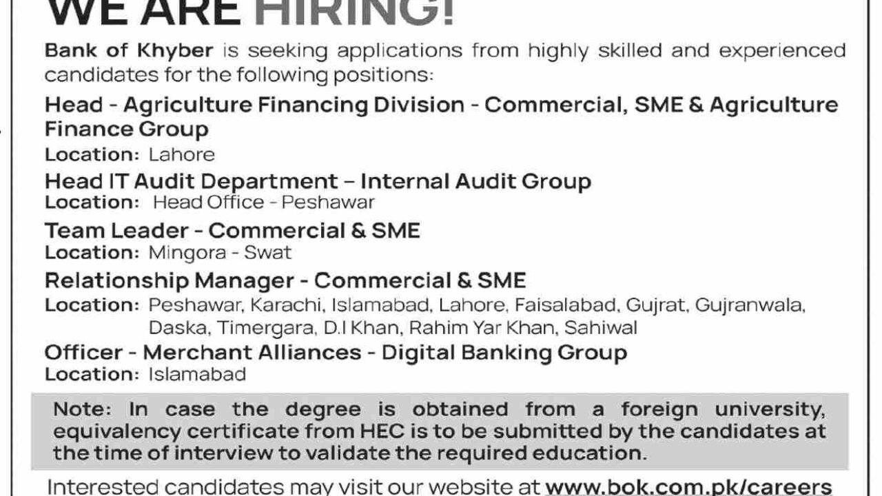 Bank of Khyber Jobs 2026 in Karachi – Apply Online for Latest BOK Career Opportunities