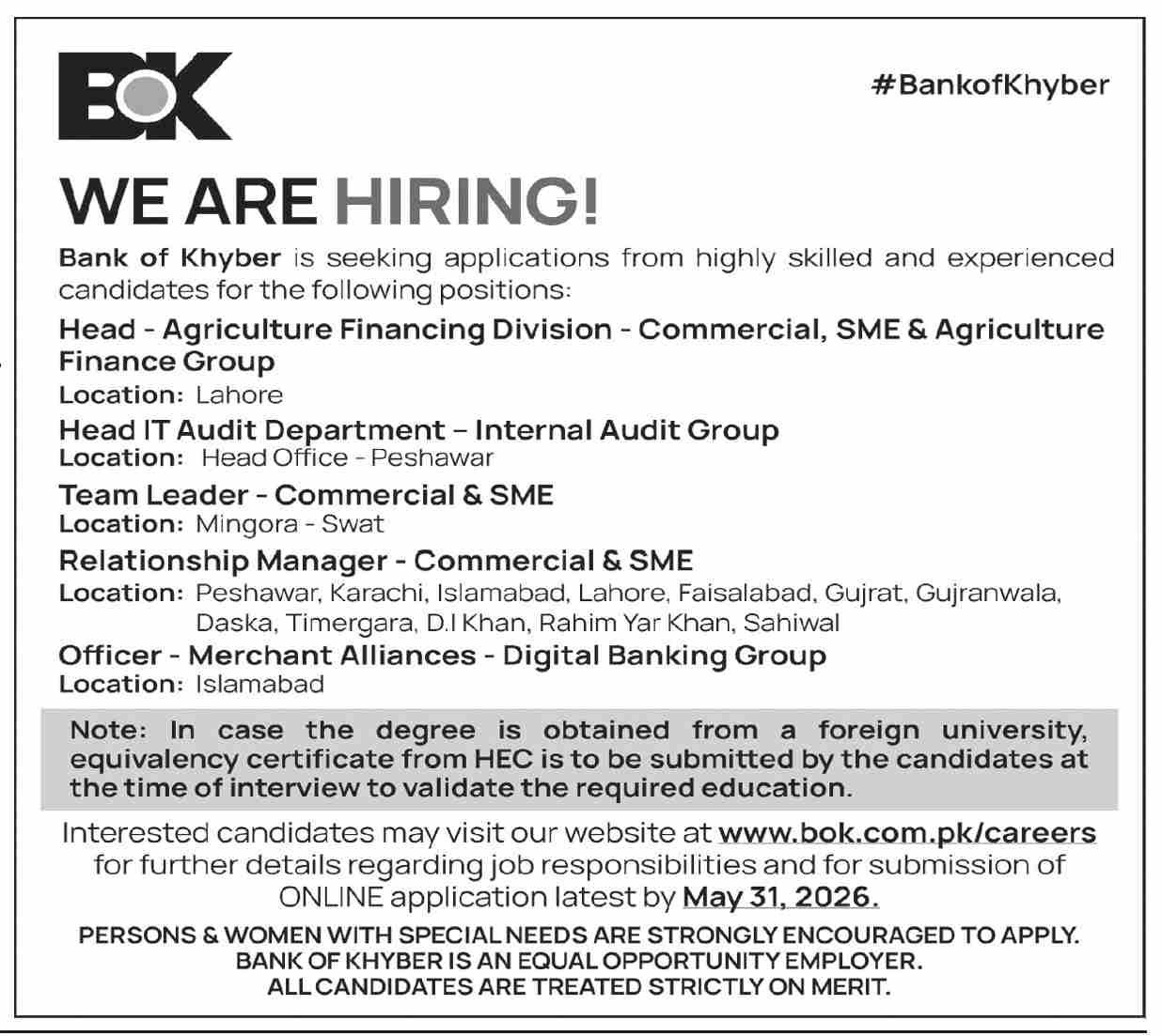 Bank of Khyber Jobs 2026 in Karachi – Apply Online for Latest BOK Career Opportunities